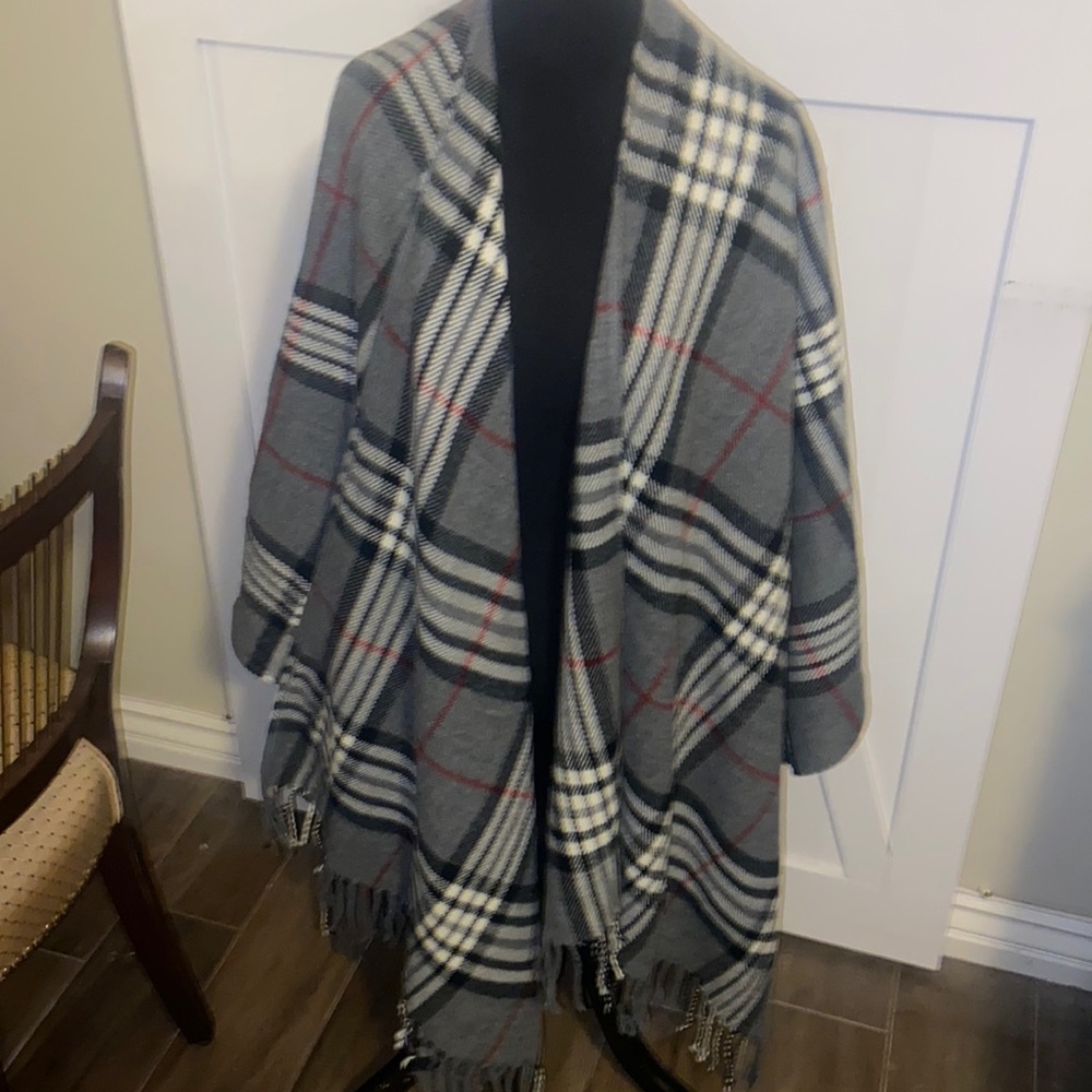 Grey plaid shawl